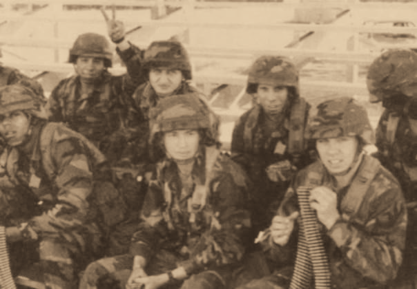 Historic military photograph of infantry soldiers in uniform